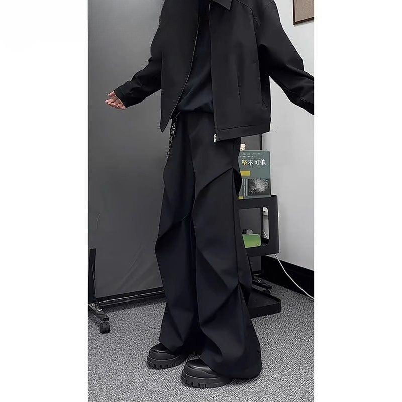 Unisex Black Wide-Leg Trousers – Loose Fit Cleanfit Flared Floor-Length Pants