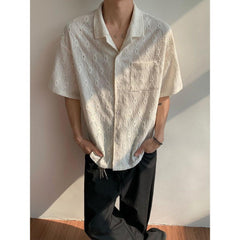 Men's Vintage Cuban Collar Polo Shirt – Loose Fit Hollow-Out Short Sleeve Top