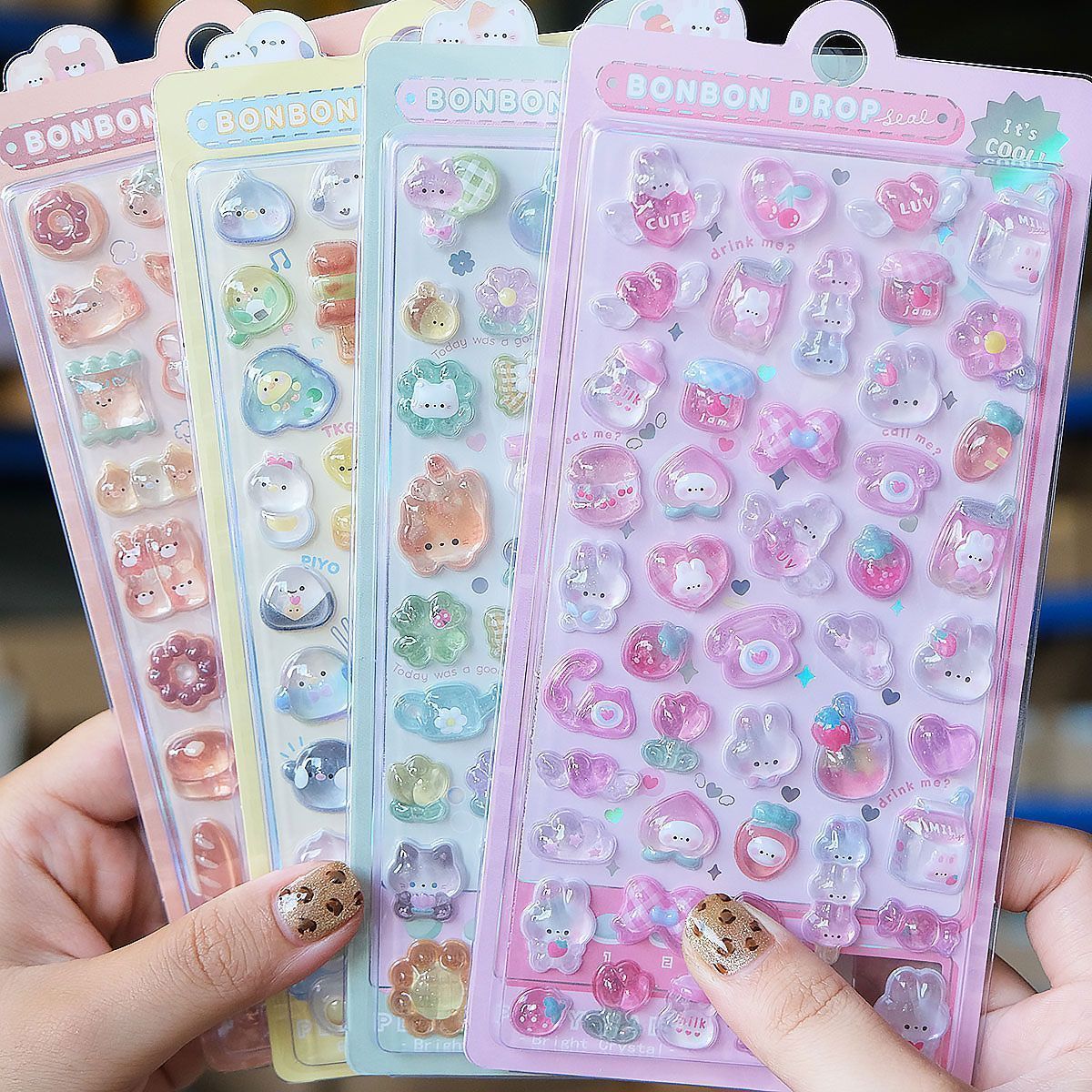 Cute 3D Cartoon Embossed Hollow Stickers Set