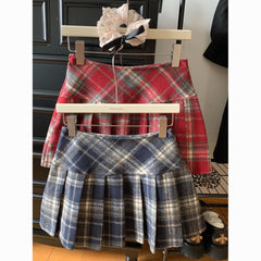 Vintage Plaid Wool Pleated Mini Skirt