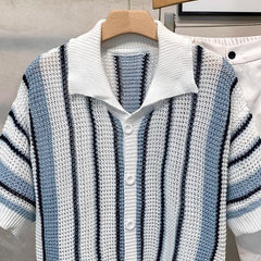 Men’s Retro Color-Block Knit Cardigan T-Shirt – Dopamine Hollow Design