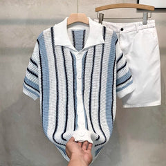 Men’s Retro Color-Block Knit Cardigan T-Shirt – Dopamine Hollow Design