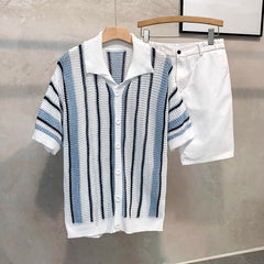 Men’s Retro Color-Block Knit Cardigan T-Shirt – Dopamine Hollow Design