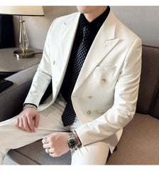 White Double-Breasted Men’s Suit 3-Piece Slim Fit Formal Tuxedo