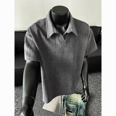 Dark Gray Textured Men’s Polo Shirt Retro Casual Short Sleeve