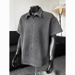 Dark Gray Textured Men’s Polo Shirt Retro Casual Short Sleeve