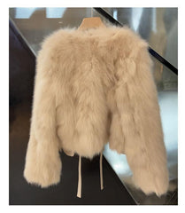 Women's Faux Fox Fur Coat - Short Style, Korean Version, Tie Design, Thick and Versatile