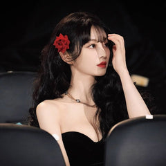 Red Rose Floral Hair Clip Retro Duckbill Hairpin