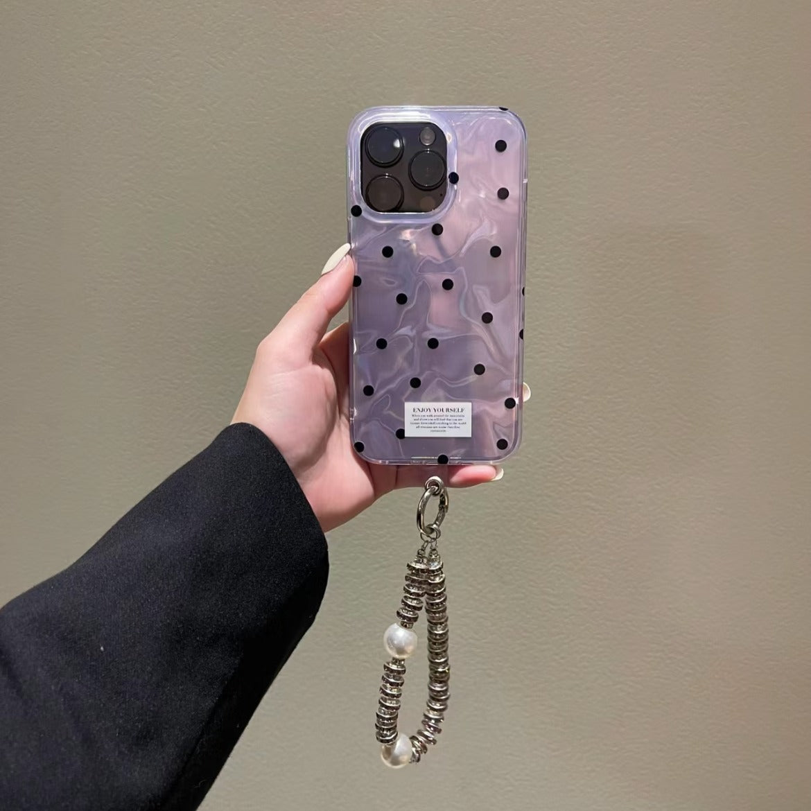 Korean Style INS Style Taro Purple Ripple Texture with Black Polka Dots iPhone Case