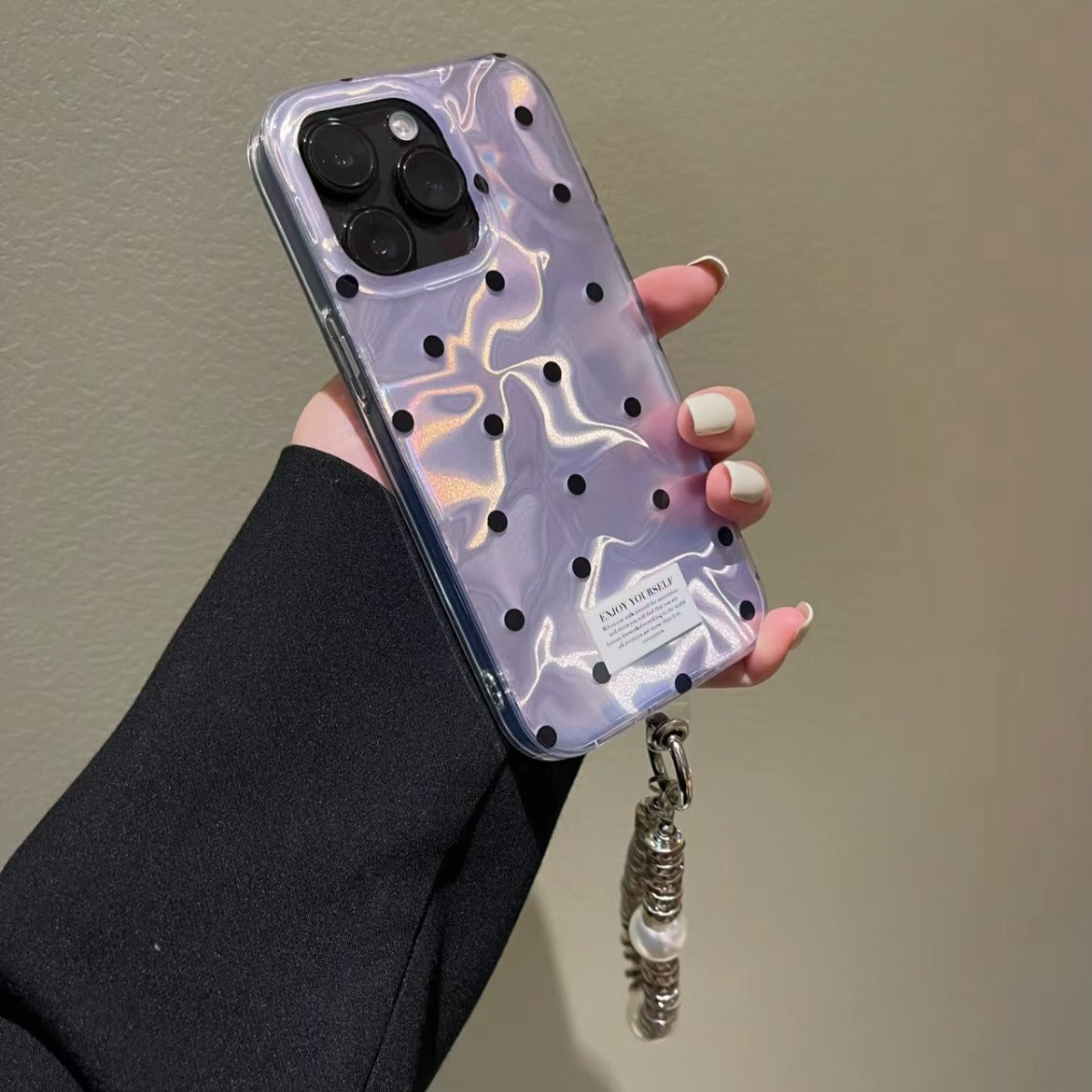 Korean Style INS Style Taro Purple Ripple Texture with Black Polka Dots iPhone Case