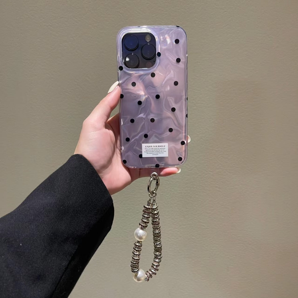 Korean Style INS Style Taro Purple Ripple Texture with Black Polka Dots iPhone Case