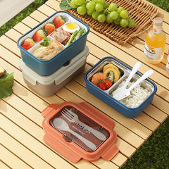 Nordic Style Microwaveable Lunch Box – PP Outer Shell with 304 Stainless Steel Compartment, Fork & Spoon Included – Portable and Leak-Proof Food Container