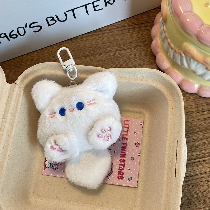 Cute Plush Long-Tail Cat Keychain – Soft Doll Pendant and Backpack Charm
