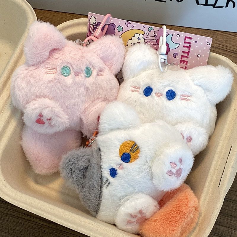 Cute Plush Long-Tail Cat Keychain – Soft Doll Pendant and Backpack Charm