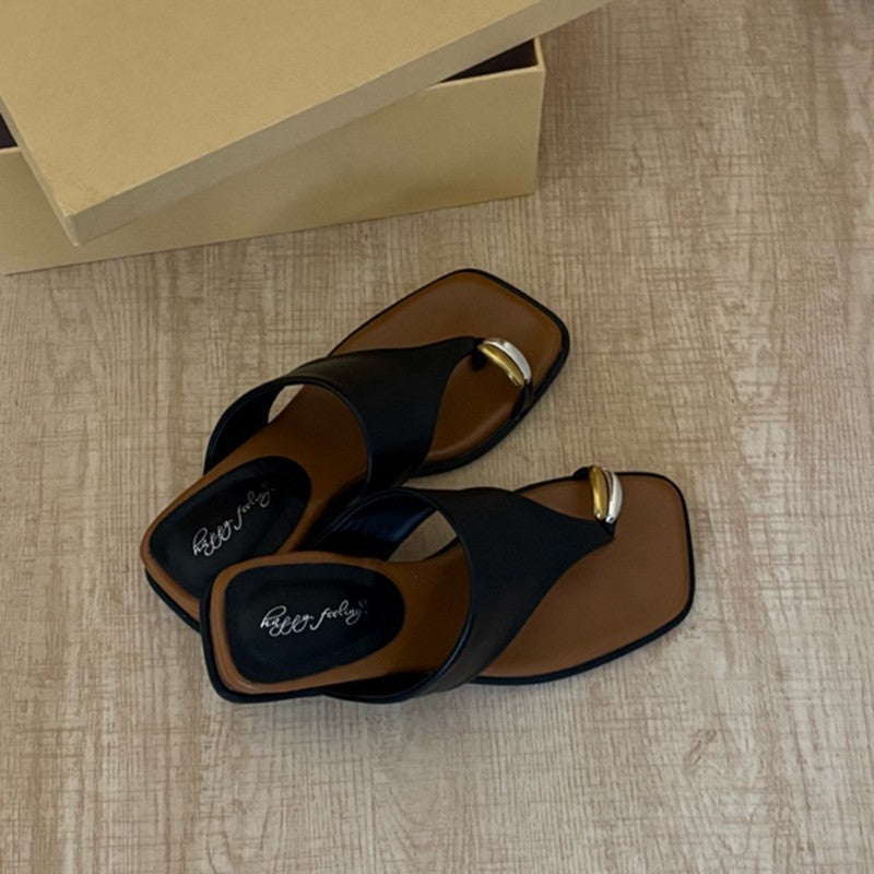 Elegant Toe Ring Flat Sandals – Fashion Casual Slip-On Beach Slides for Women