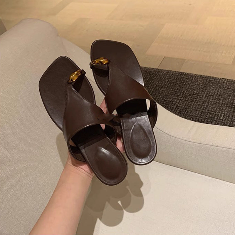 Elegant Toe Ring Flat Sandals – Fashion Casual Slip-On Beach Slides for Women