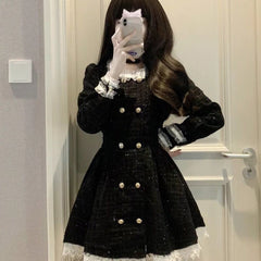 Elegant Ruffle Trim Slim Fit Long Sleeve Mini Dress