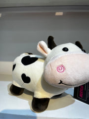 Adorable Standing Cow Plush Toy - Soft Stuffed Animal with Heart Spots & Pink Swirl Cheeks