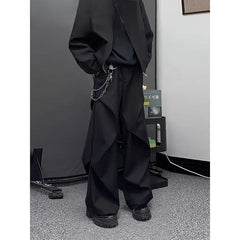 Unisex Black Wide-Leg Trousers – Loose Fit Cleanfit Flared Floor-Length Pants