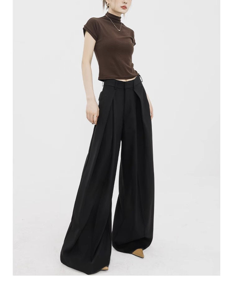 Women's Wide Leg Straight Trousers - High Waist Extra Long Dress Pants