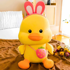 Adorable Strawberry Duck Plush Toy with Rabbit Ears