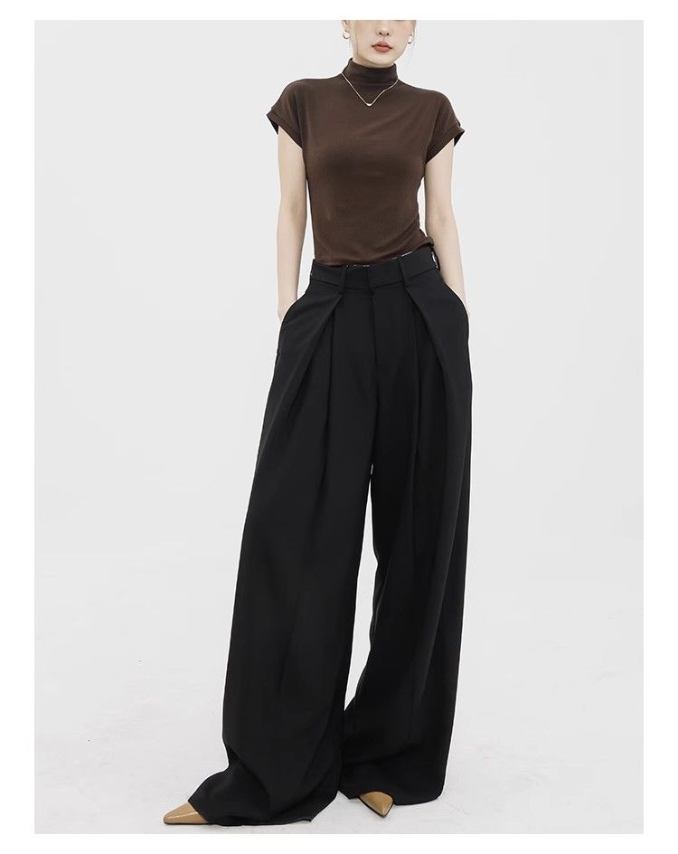 Women's Wide Leg Straight Trousers - High Waist Extra Long Dress Pants