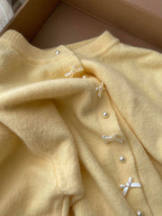 High End Butter Yellow Knit Cardigan Long Sleeve Button Up Sweater for Women