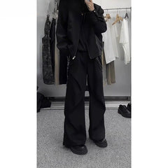 Unisex Black Wide-Leg Trousers – Loose Fit Cleanfit Flared Floor-Length Pants