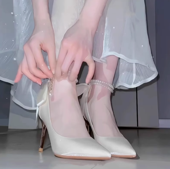 French White Stiletto Heels  Cheongsam & Bridal Dress Shoes