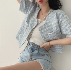 Elegant Short Sleeve Cropped Cardigan Jacket for Women