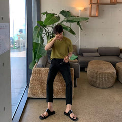 Men’s Slim Fit Knit Polo Shirt – Korean V-Neck Stretch Cotton Ice Silk Tee