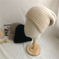 Women’s Double-Layer Rabbit Fur Knit Beanie