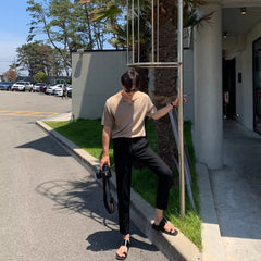 Men’s Slim Fit Knit Polo Shirt – Korean V-Neck Stretch Cotton Ice Silk Tee