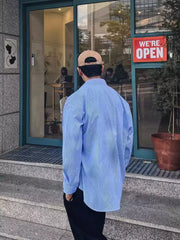 Men’s Vintage Striped Work Shirt – Loose Fit American Style Long Sleeve Pocket Shirt