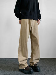 Men's Khaki Vintage Straight-Leg Pants – Cleanfit Loose Fit Streetwear Trousers