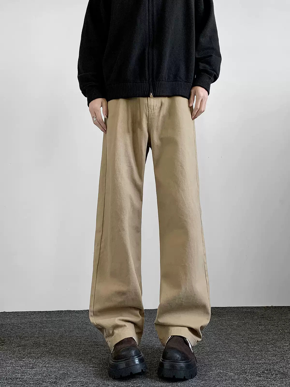 Men's Khaki Vintage Straight-Leg Pants – Cleanfit Loose Fit Streetwear Trousers