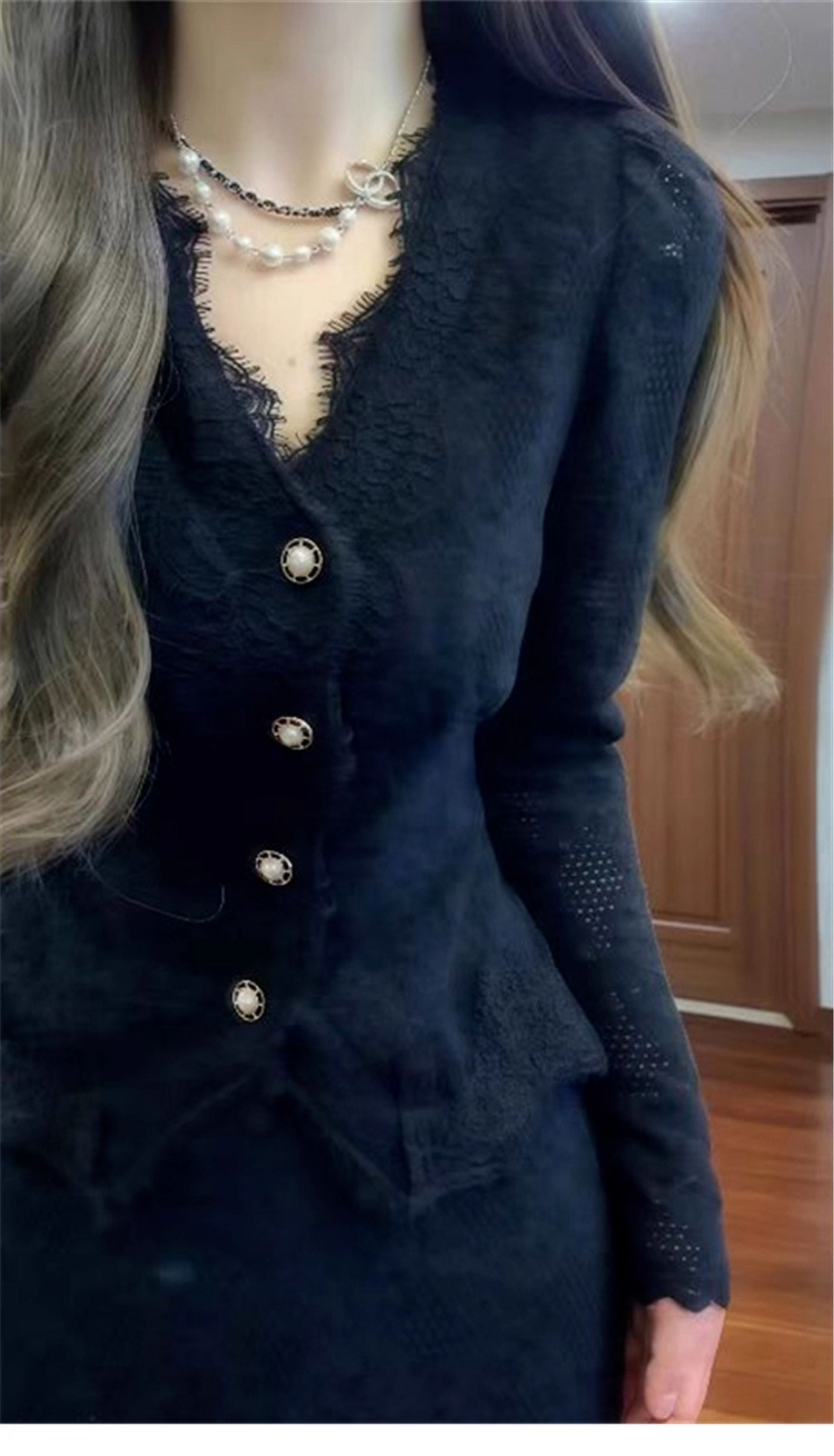 French Black Knit Dress Set for Women – Elegant Outfit for Petite Fit