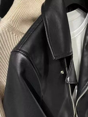 Men’s Black Faux Leather Moto Jacket – Wang Yibo Style Streetwear Biker Jacket