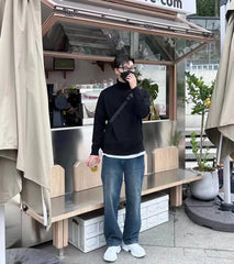 Men’s Thick Turtleneck Cable Knit Sweater – Slim Fit Solid Color Pullover