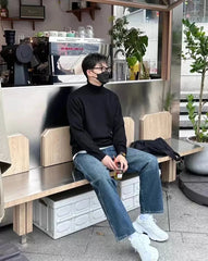 Men’s Thick Turtleneck Cable Knit Sweater – Slim Fit Solid Color Pullover