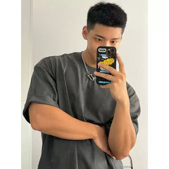 Men’s Heavyweight Vintage Dark Gray T-Shirt – Pure Cotton Streetwear Loose Fit Tee