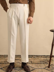 Men’s High-Waist Straight Trousers – Loose Fit Business Casual Pants with Paris Buckle