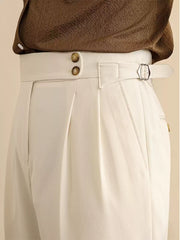 Men’s High-Waist Straight Trousers – Loose Fit Business Casual Pants with Paris Buckle