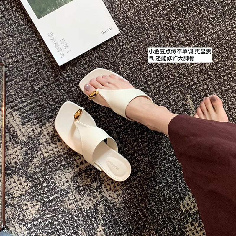 Elegant Toe Ring Flat Sandals – Fashion Casual Slip-On Beach Slides for Women