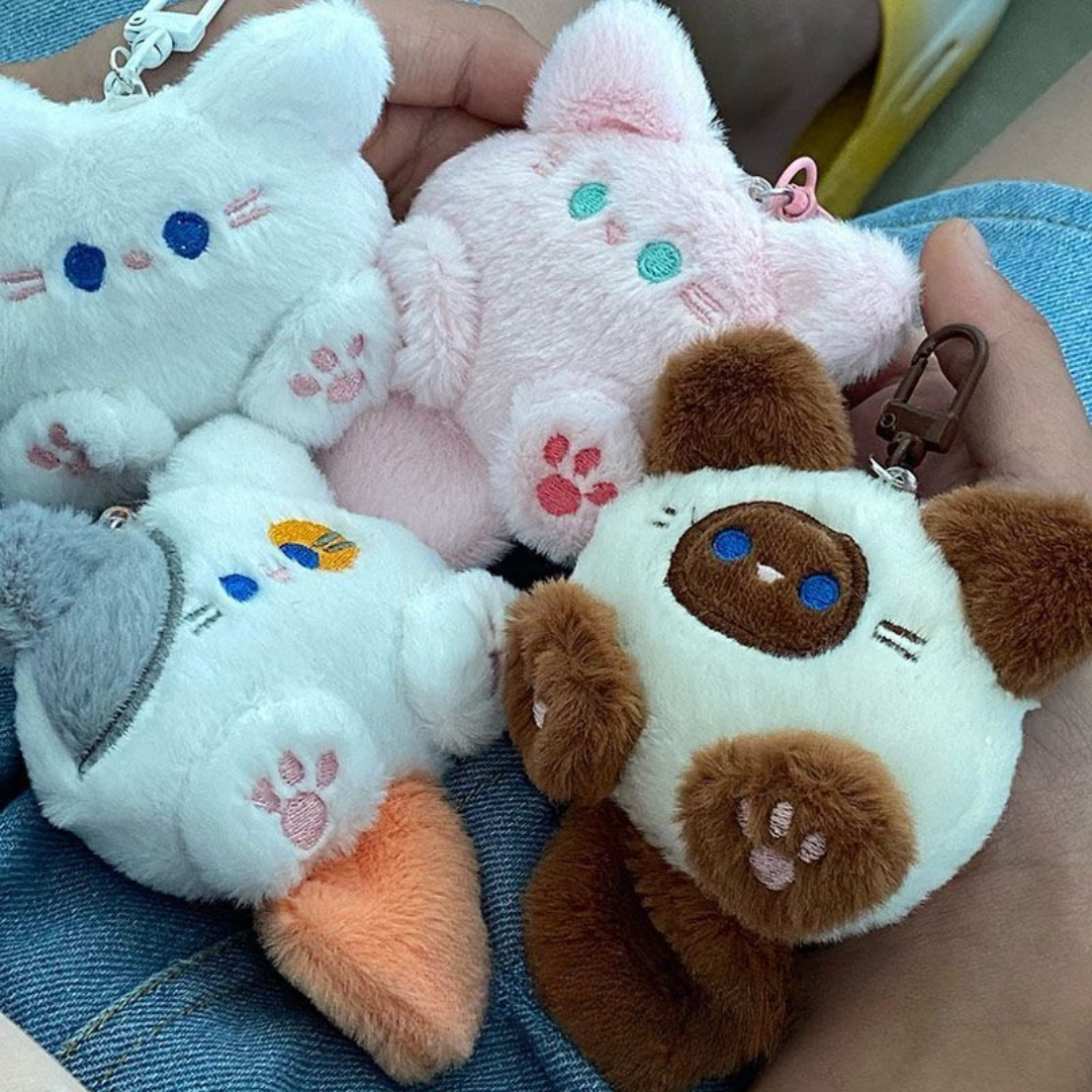 Cute Plush Long-Tail Cat Keychain – Soft Doll Pendant and Backpack Charm