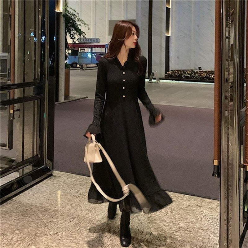 French Black Knit Dress Set for Women – Elegant Outfit for Petite Fit