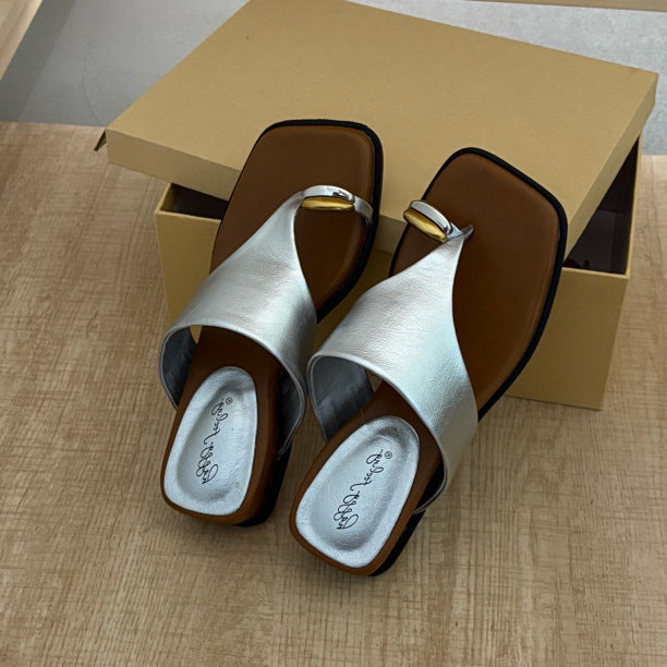 Elegant Toe Ring Flat Sandals – Fashion Casual Slip-On Beach Slides for Women