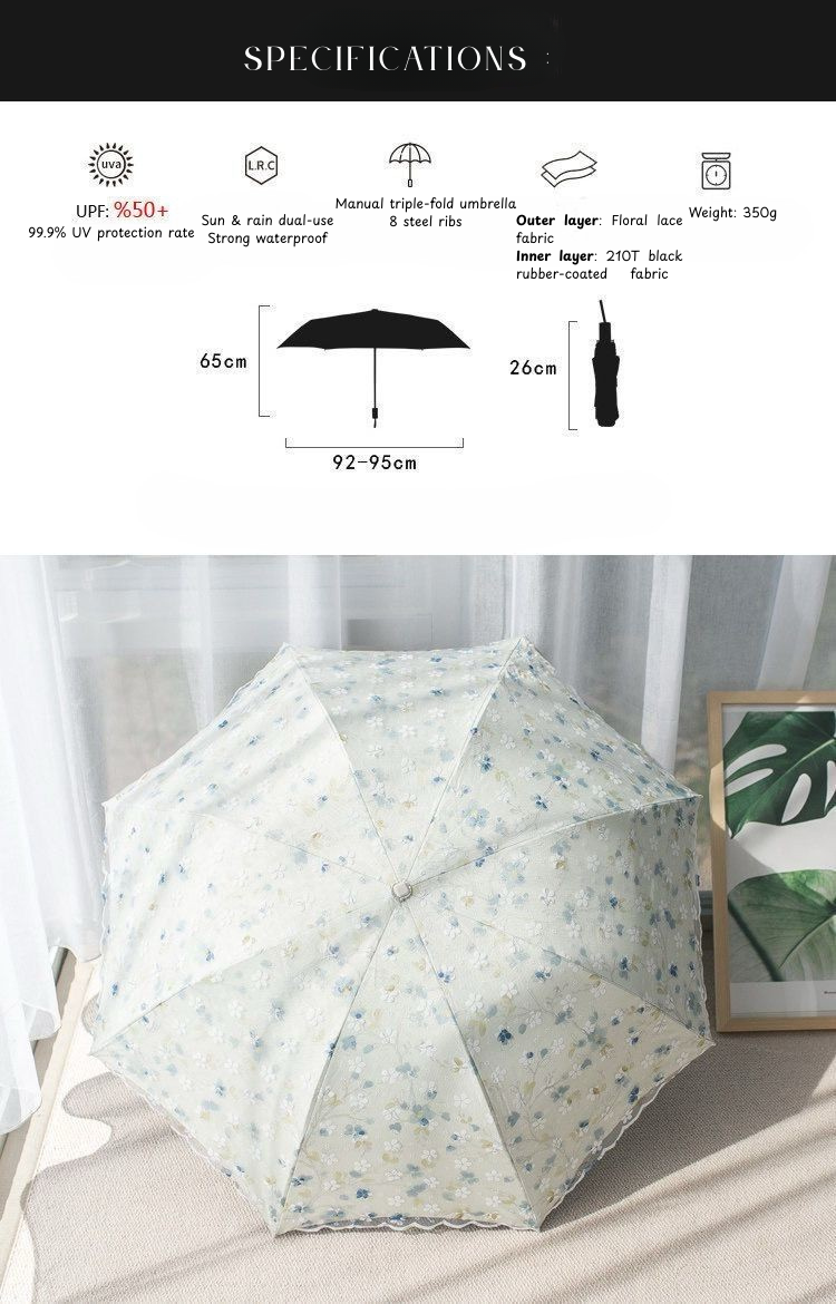 Double-Layer Lace Folding Umbrella for Women – UV Protection Sun and Rain Umbrella