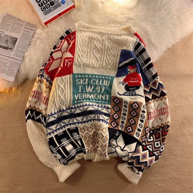 light-brown &  White knitted-sweater